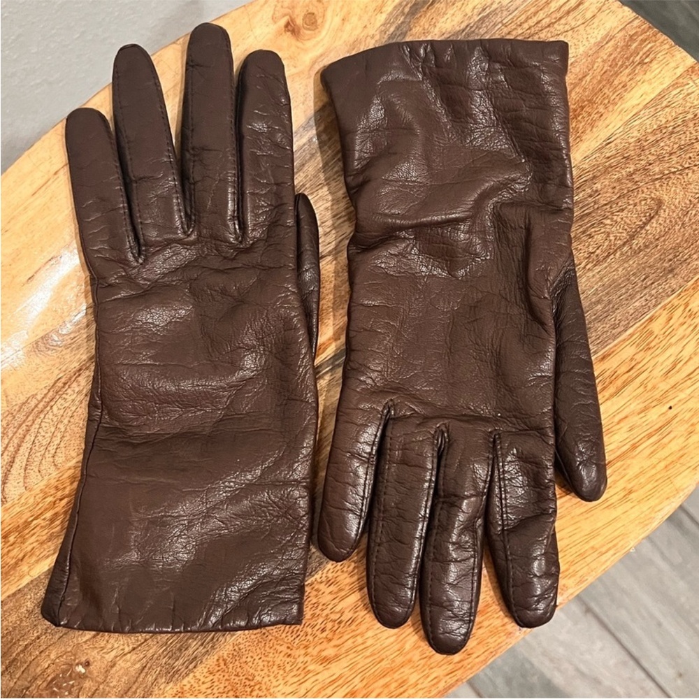 Isotoner Gloves Leather Cashmere Brown Winter Vintage Soft Small S Medium M EUC